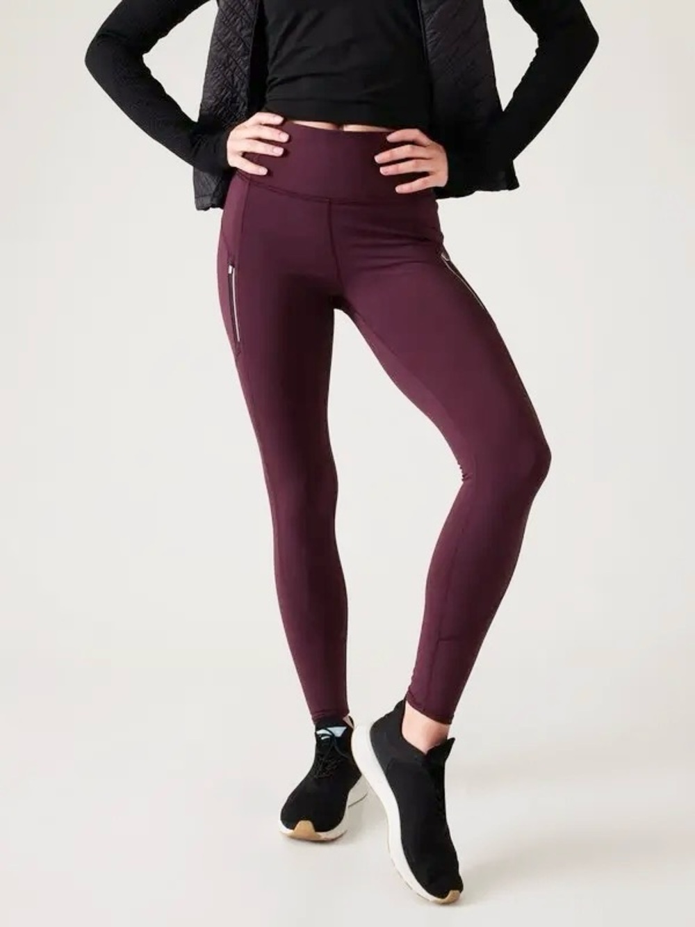 Athleta Rainier High-Rise Zip Pocket Leggings in Spiced Cabernet S/P